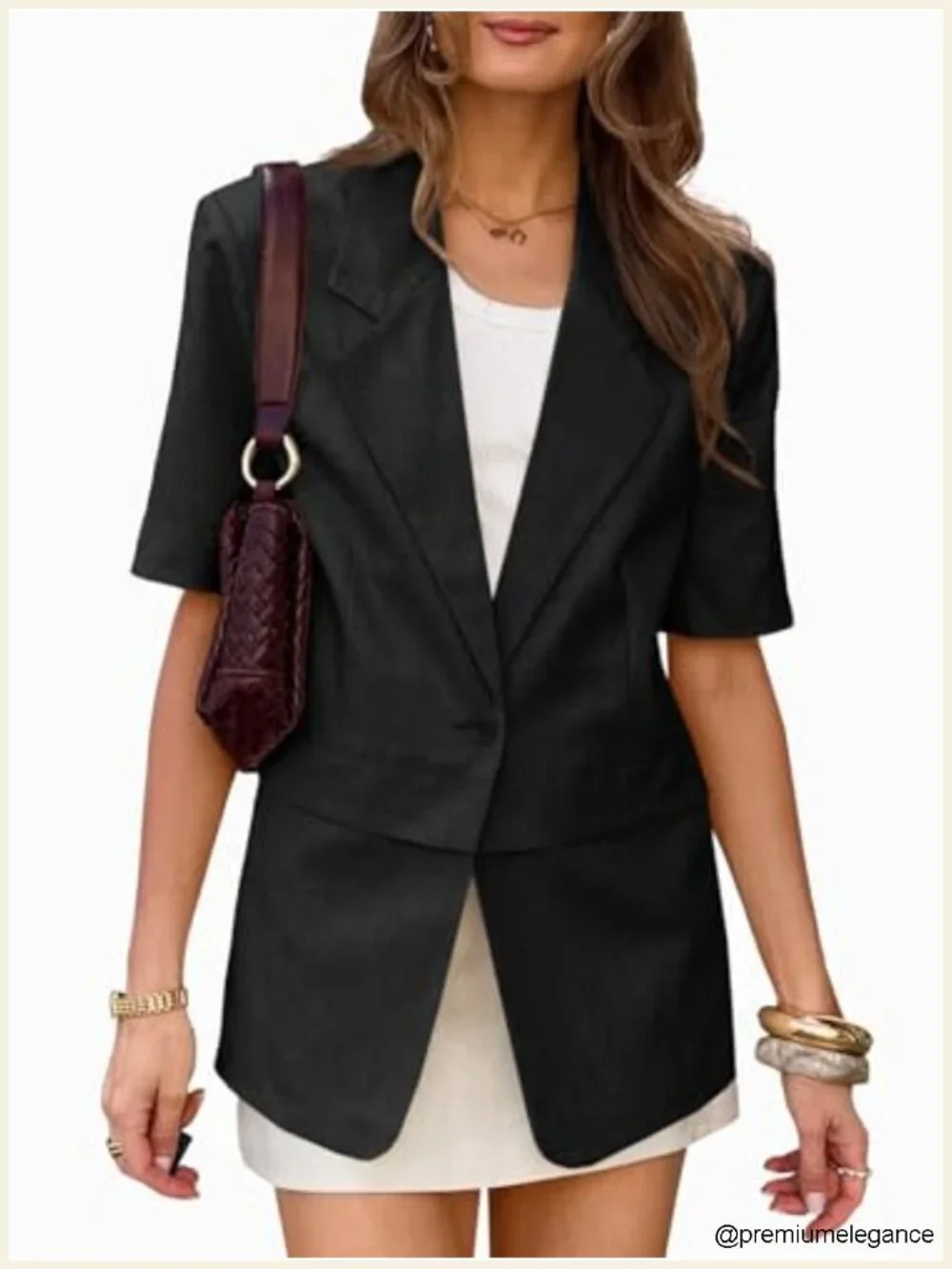 Women's Short Sleeve Blazer Oversized Casual Business Suit Jacket